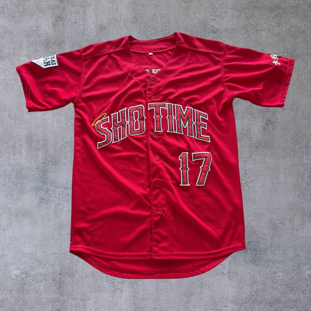 Shohei Ohtani #17 Sho Time Baseball Jersey Red Mens Small Samurai Japan Stitched